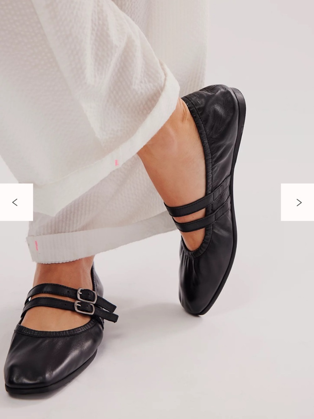 Free People Leather Gemini Ballet Flats Women's Black Double-Strap